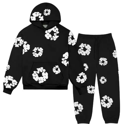 Trendiger 'Flower' Unisex Fleece-Trainingsanzug: Hoodie & Jogginghose Set