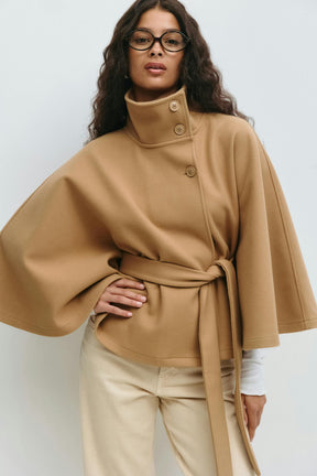 Gina Tricot Belt Cape Jacke Beige Camel Oversize Mantel