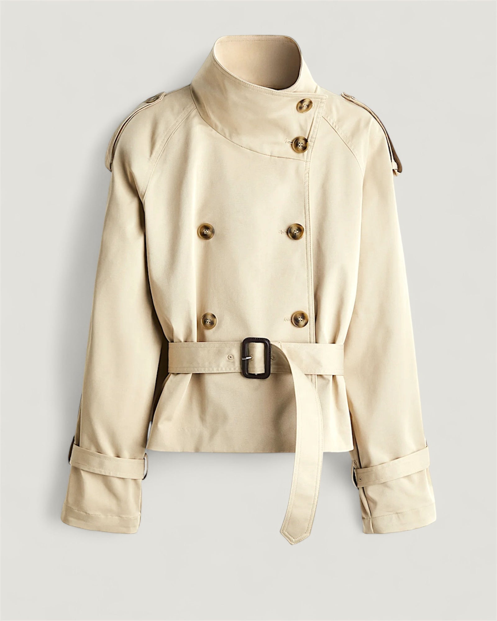 Moderner Caliante Damen Cropped Trenchcoat in Beige und Schwarz