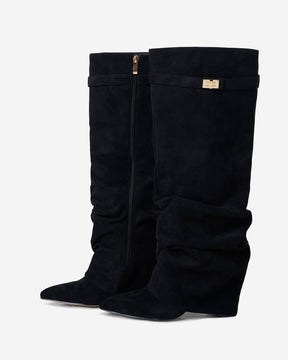 Lavista Kniehohe Slouchy Wildlederstiefel Schwarz mit verstecktem Absatz Èdyisa